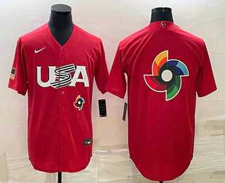 Men%27s USA Baseball 2023 Red World Big Logo With Patch Classic Stitched Jerseys->2023 world baseball classic->MLB Jersey